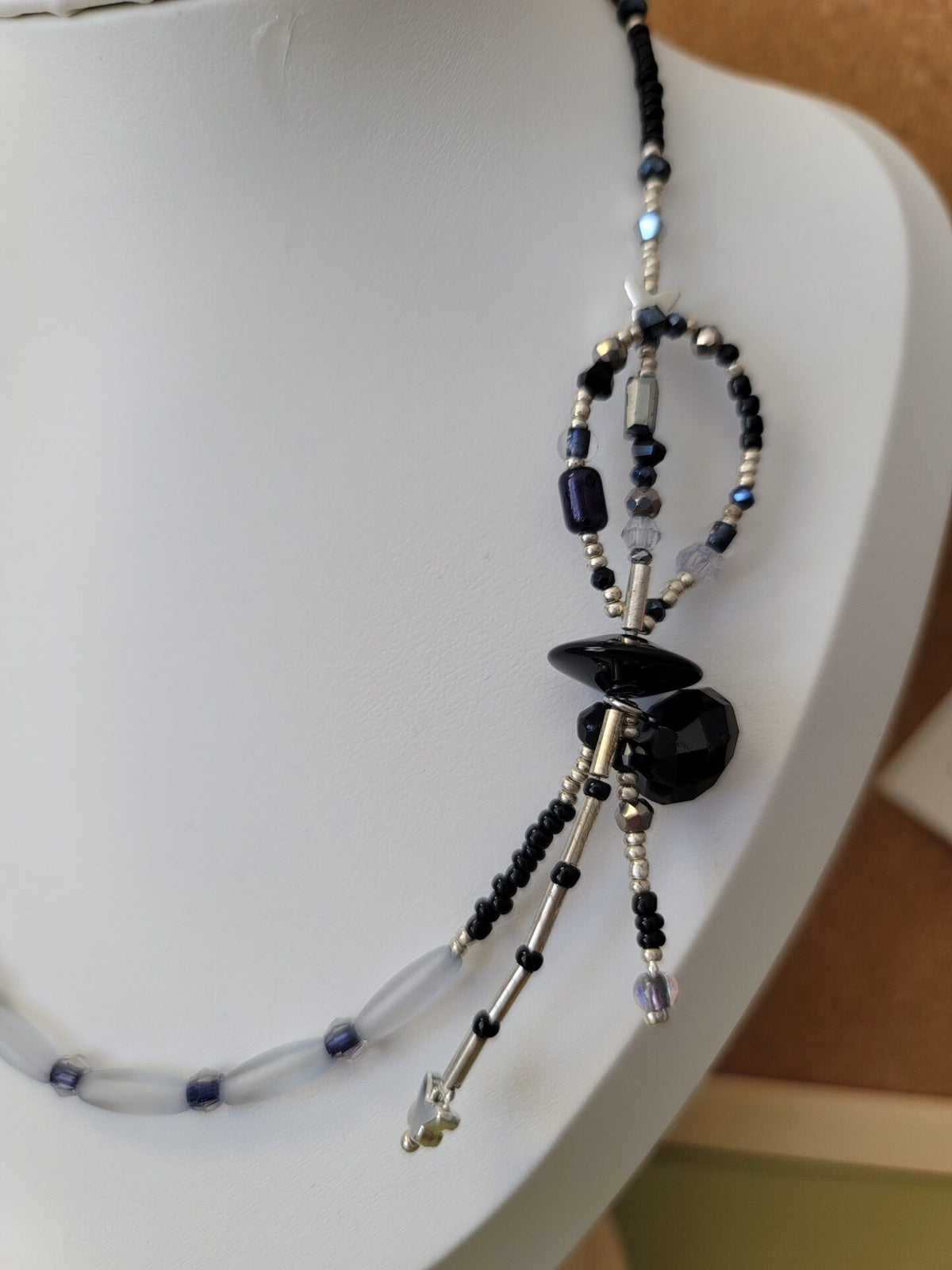 Handmade Black White Beaded Necklace