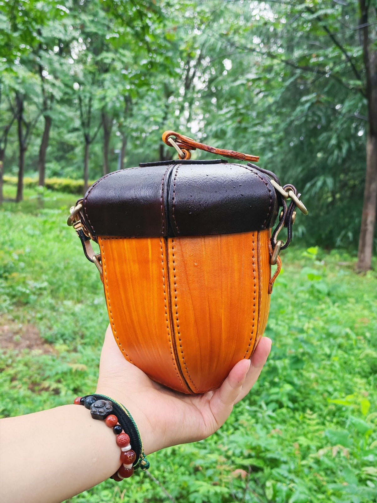 Vegetable Tanned Leather Acorn Phone Bag