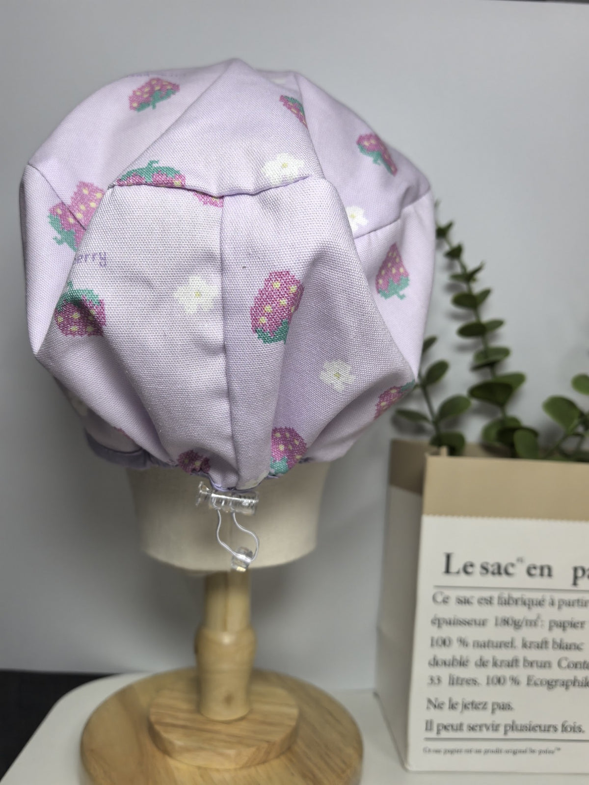 Strawberry Print Cotton Bouffant Cap