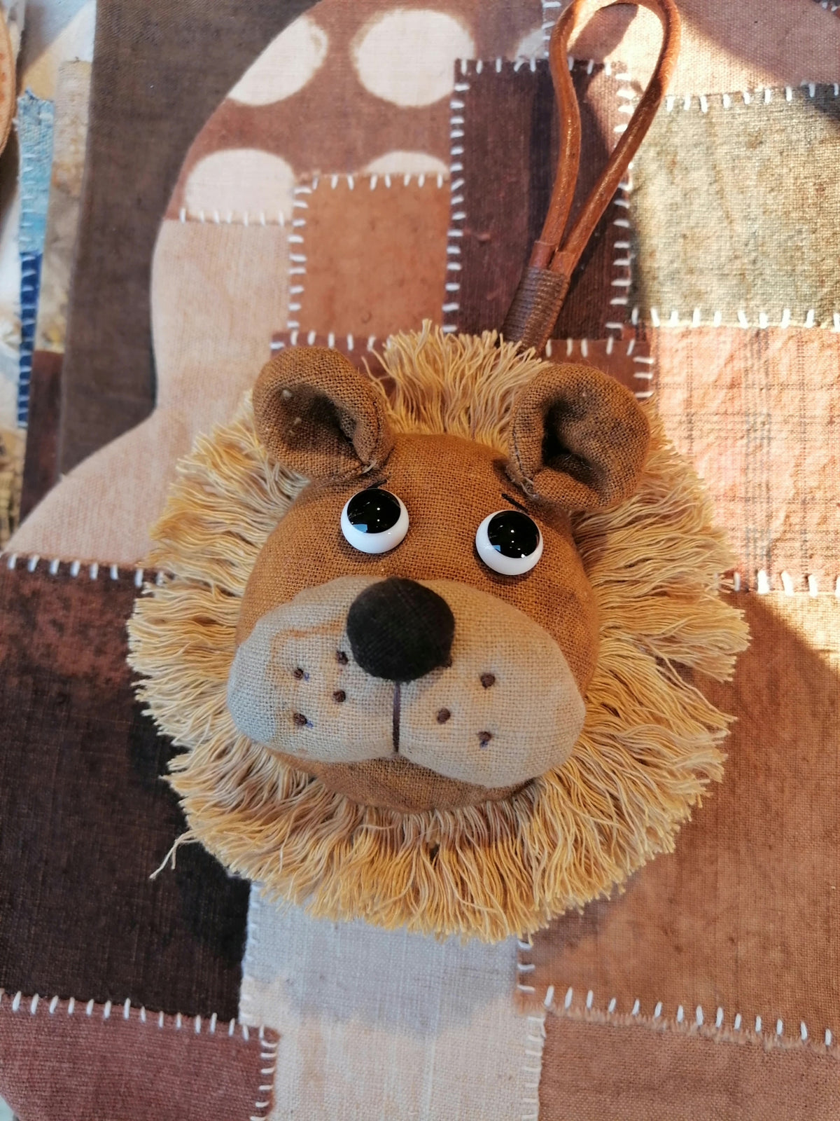 Persimmon Dyed Woven Fabric Lion Head Charm
