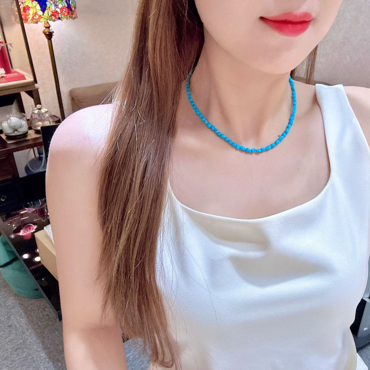 Sleeping Beauty Turquoise Beaded Necklace 18k Gold