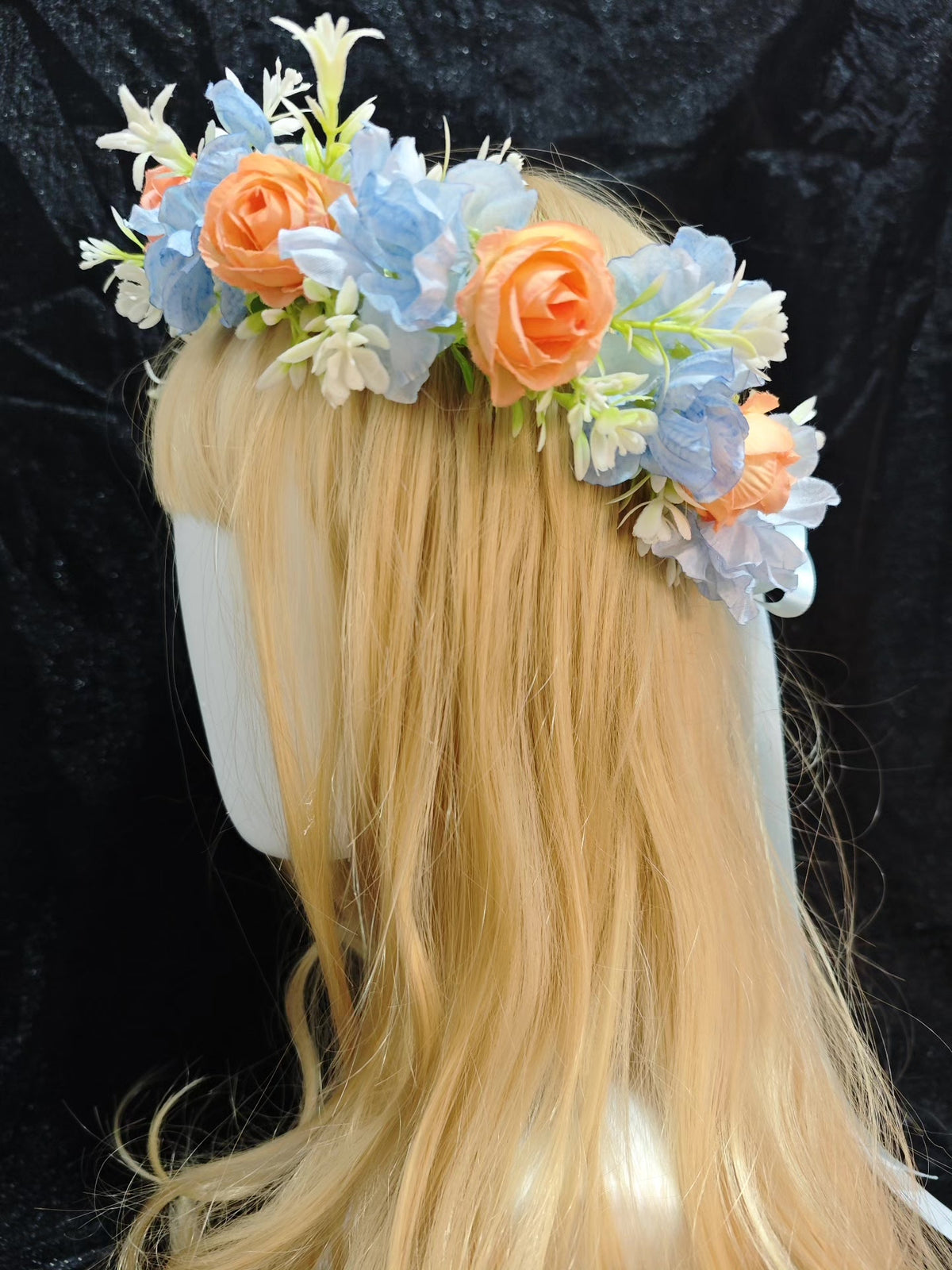 Peach Rose Hydrangea Floral Headpiece Wreath