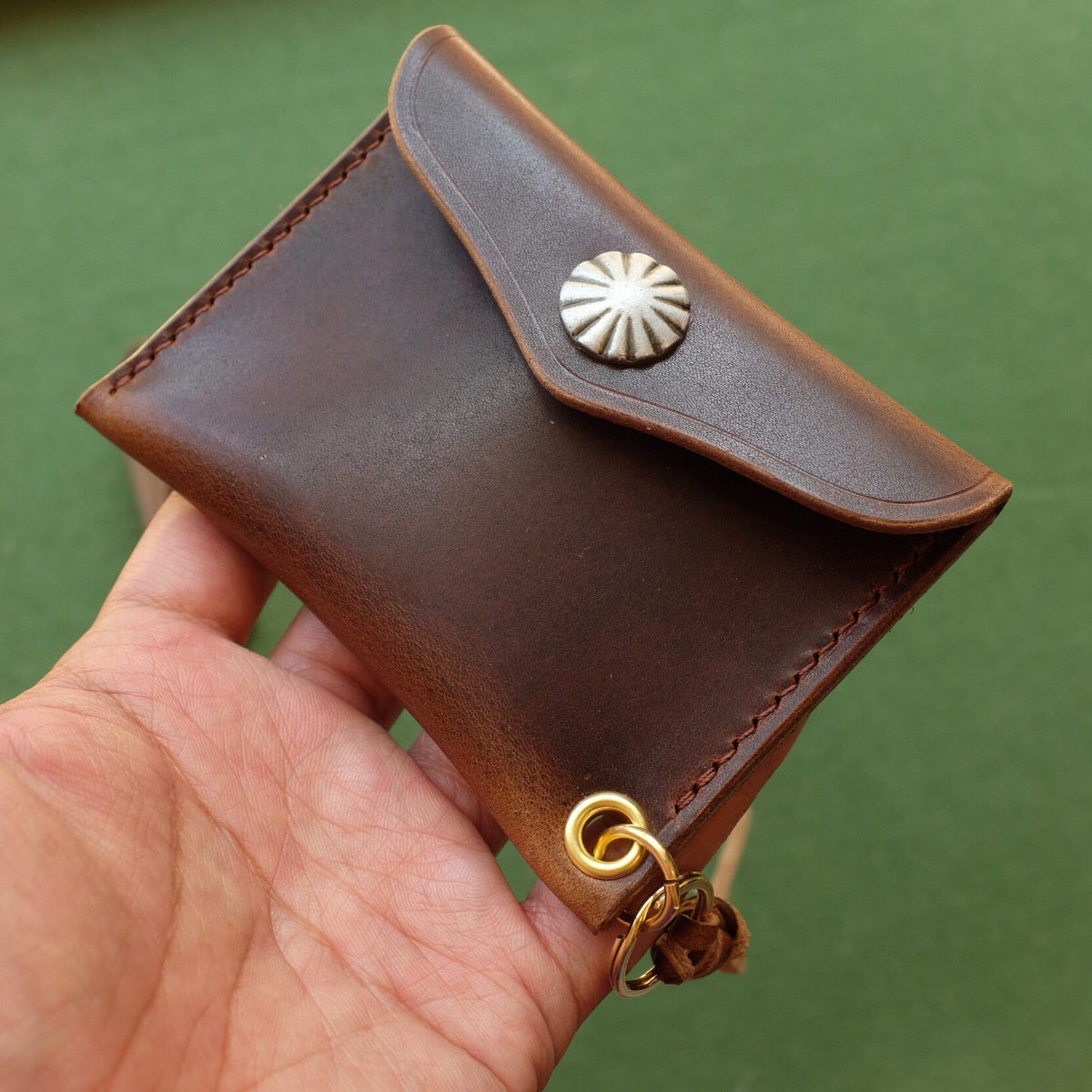 Brown Leather Card and Coin Pouch with Wrist Strap