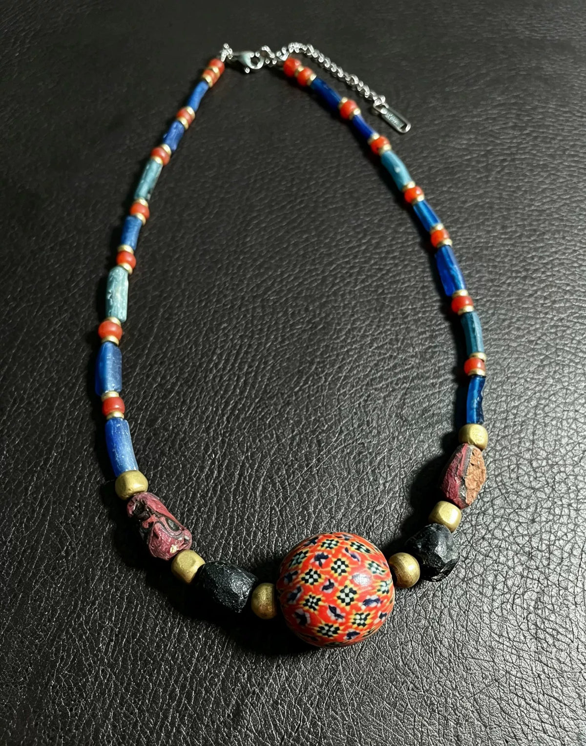 Ancient Roman Glass Mosaic Bead Necklace