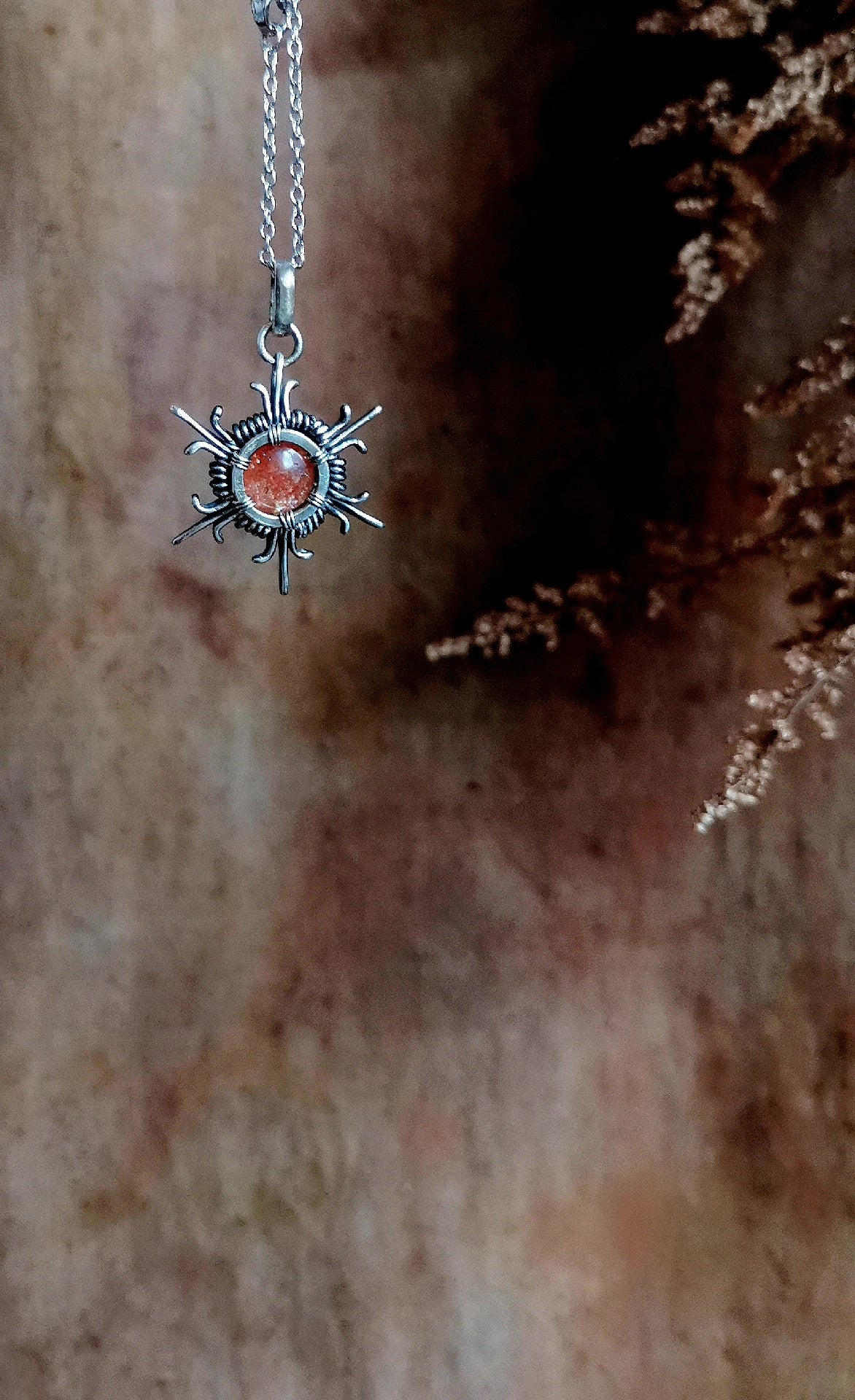 Sunstone Pendant Necklace 999 Silver Wire Wrapped