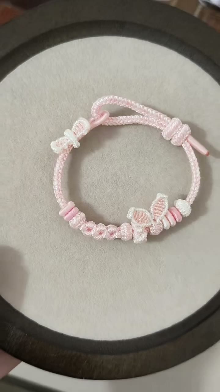 Handwoven Pink Bunny Ear Bracelet with Bow