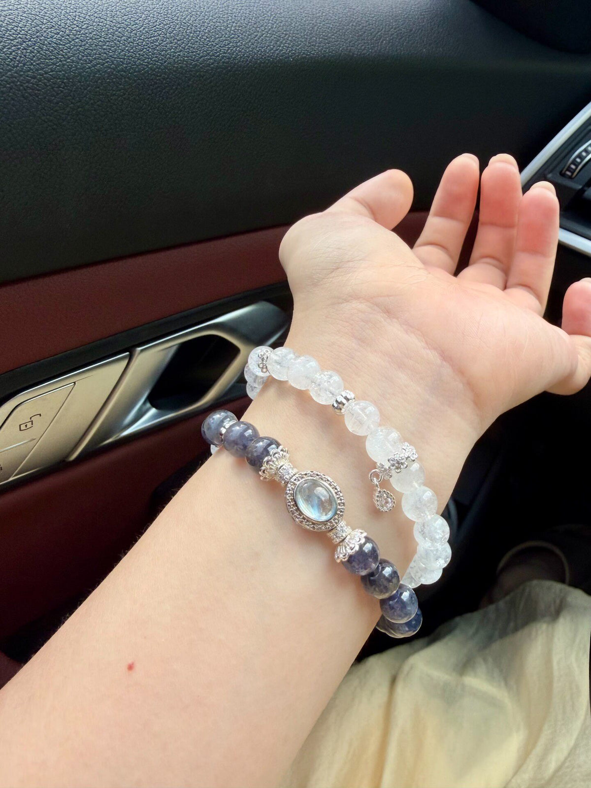 Double Strand Iolite Blue Topaz Rutilated Quartz Bracelet