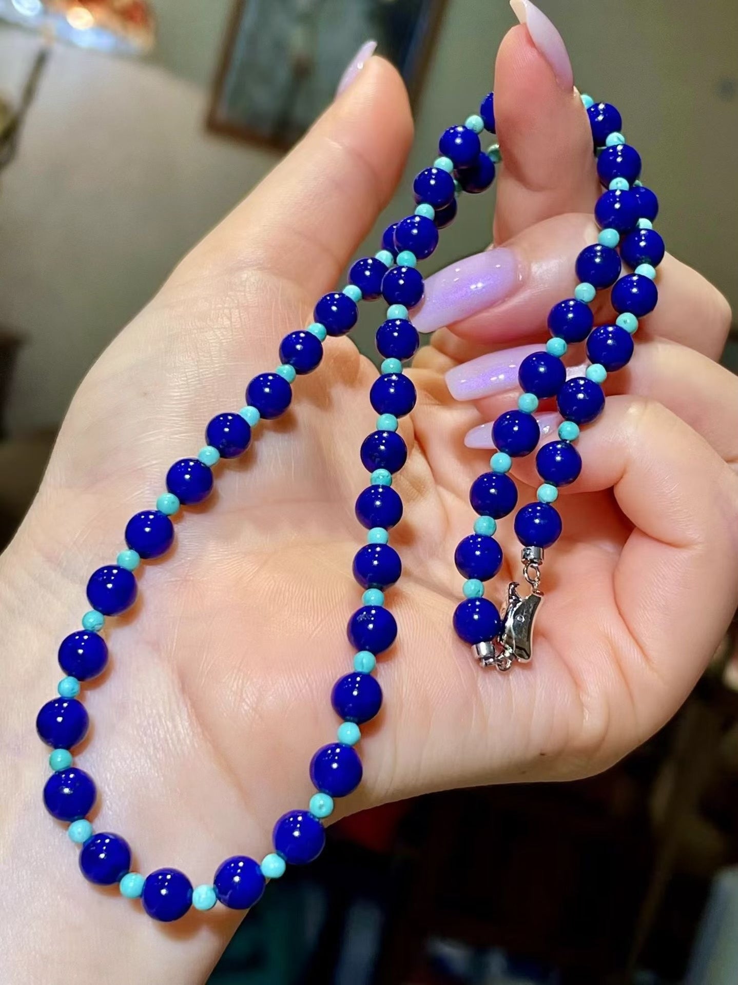 Lapis Lazuli and Turquoise Beaded Necklace, 46cm
