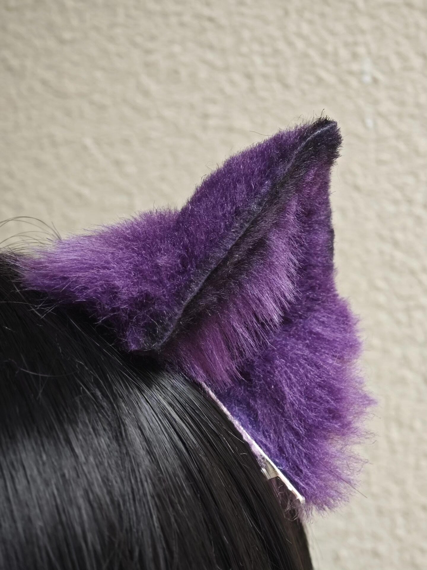 Handmade Purple Cat Ears with Silver Hair Clip