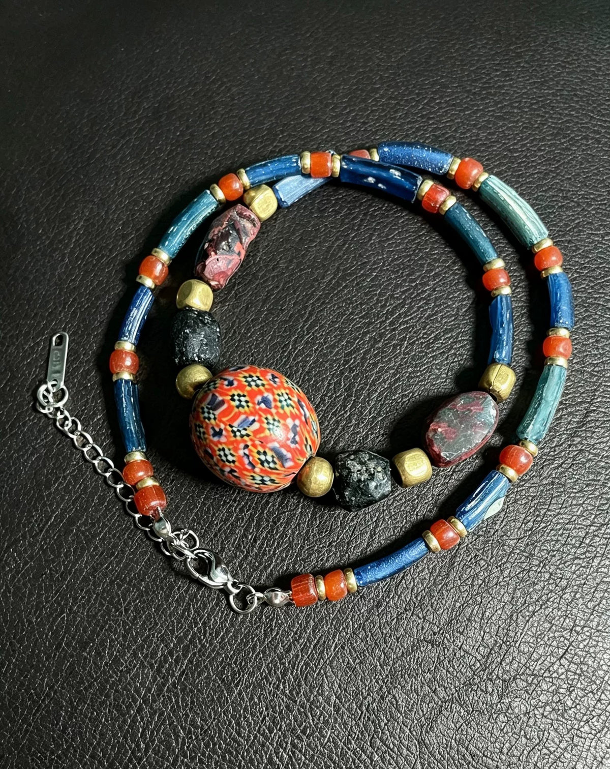 Ancient Roman Glass Mosaic Bead Necklace