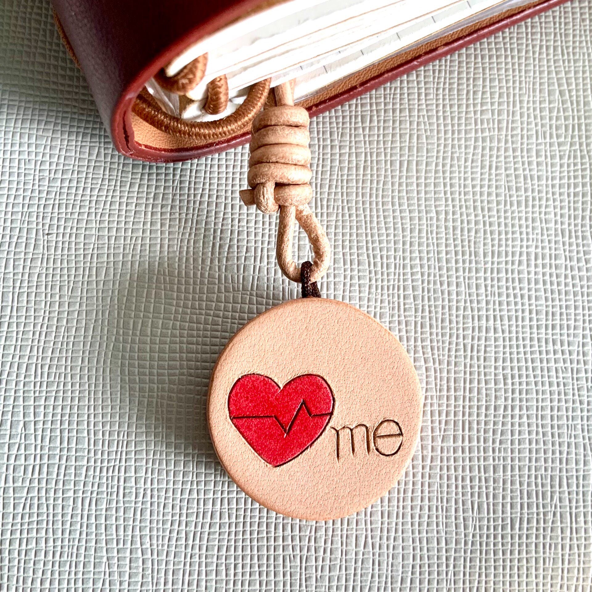 Set of Two Leather Charms: Bear and Heart Pendants for Journal, Bag, or Phone