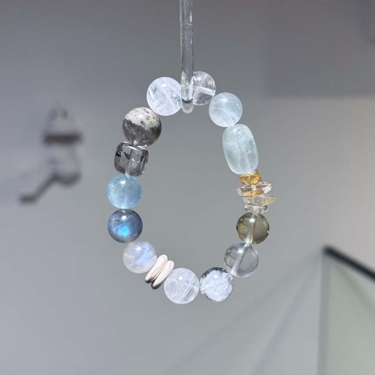 Green Phantom Aquamarine Moonstone Crystal Beaded Bracelet