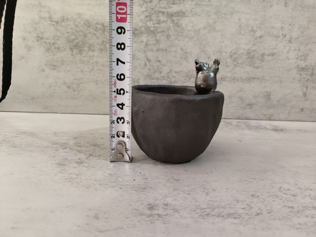 Handmade Clay Caudex Plant Pot with Cat Figure
