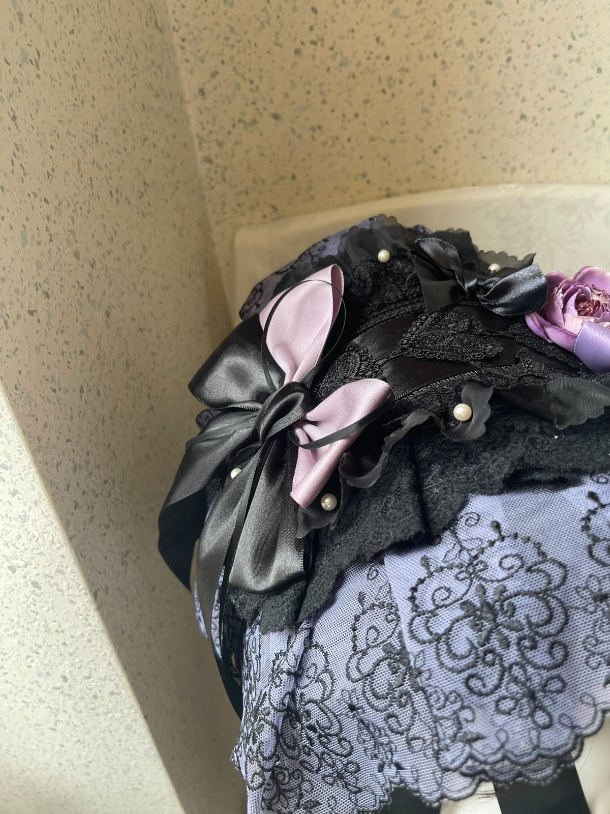 Lolita Black Purple Lace Bonnet Gothic
