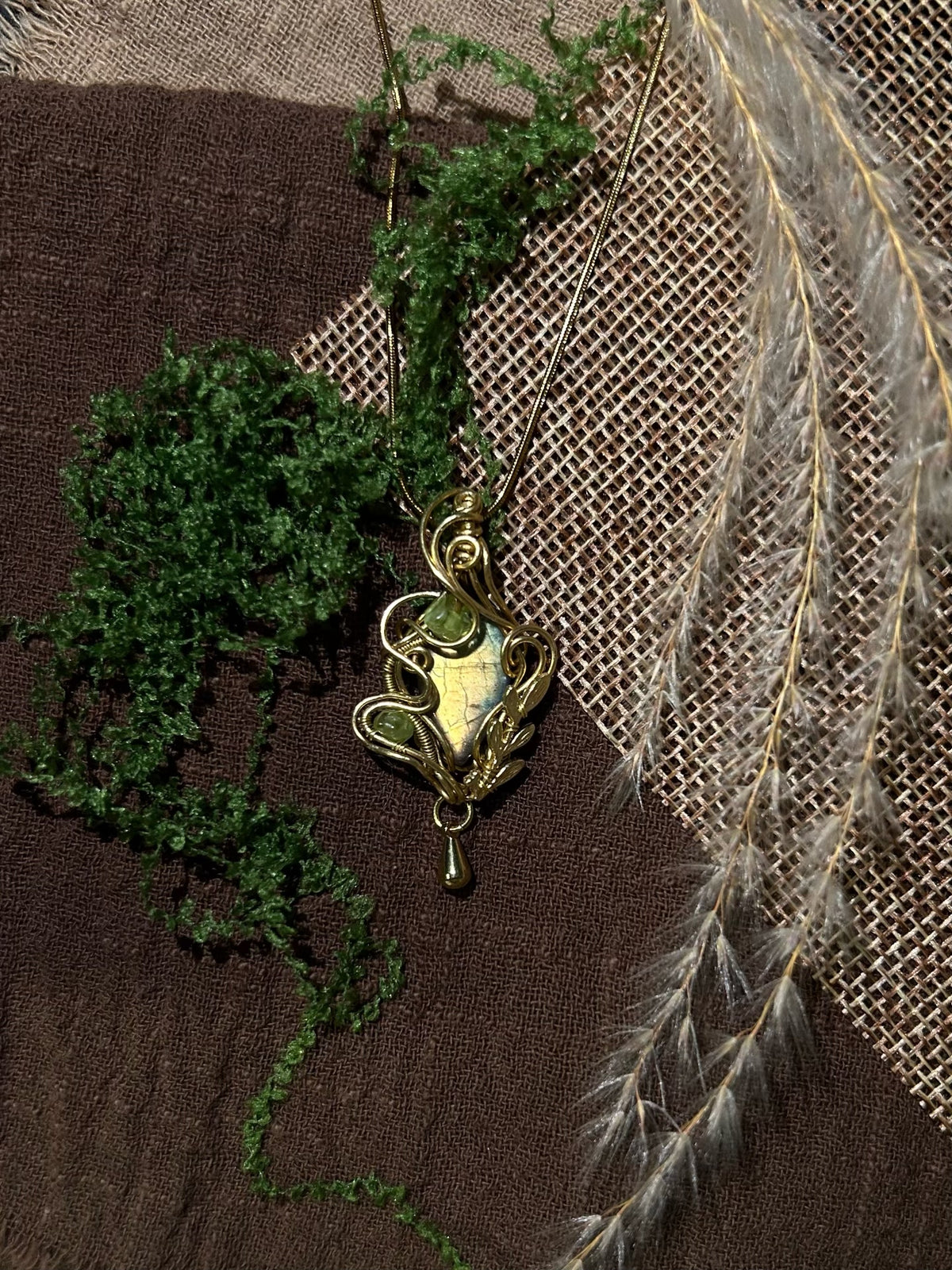 Labradorite Wire Wrapped Pendant Necklace