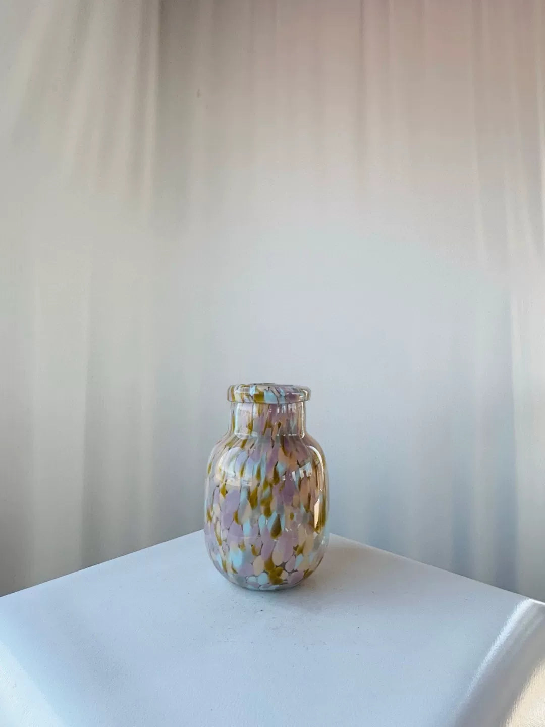 Glass Vase with Multicolored Spotted Design