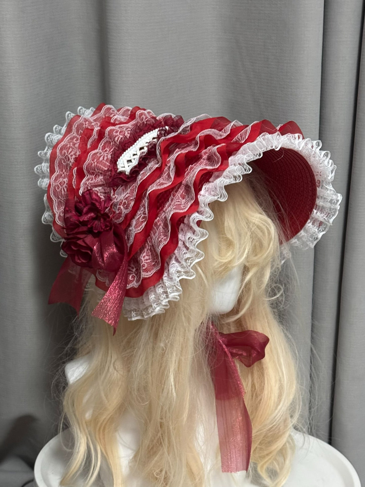 Lolita Bonnet Hat with Red Rose
