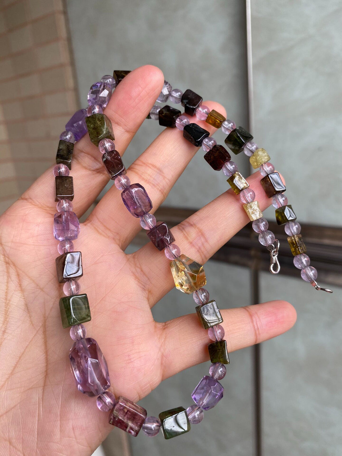 Tourmaline Amethyst Citrine Beaded Necklace