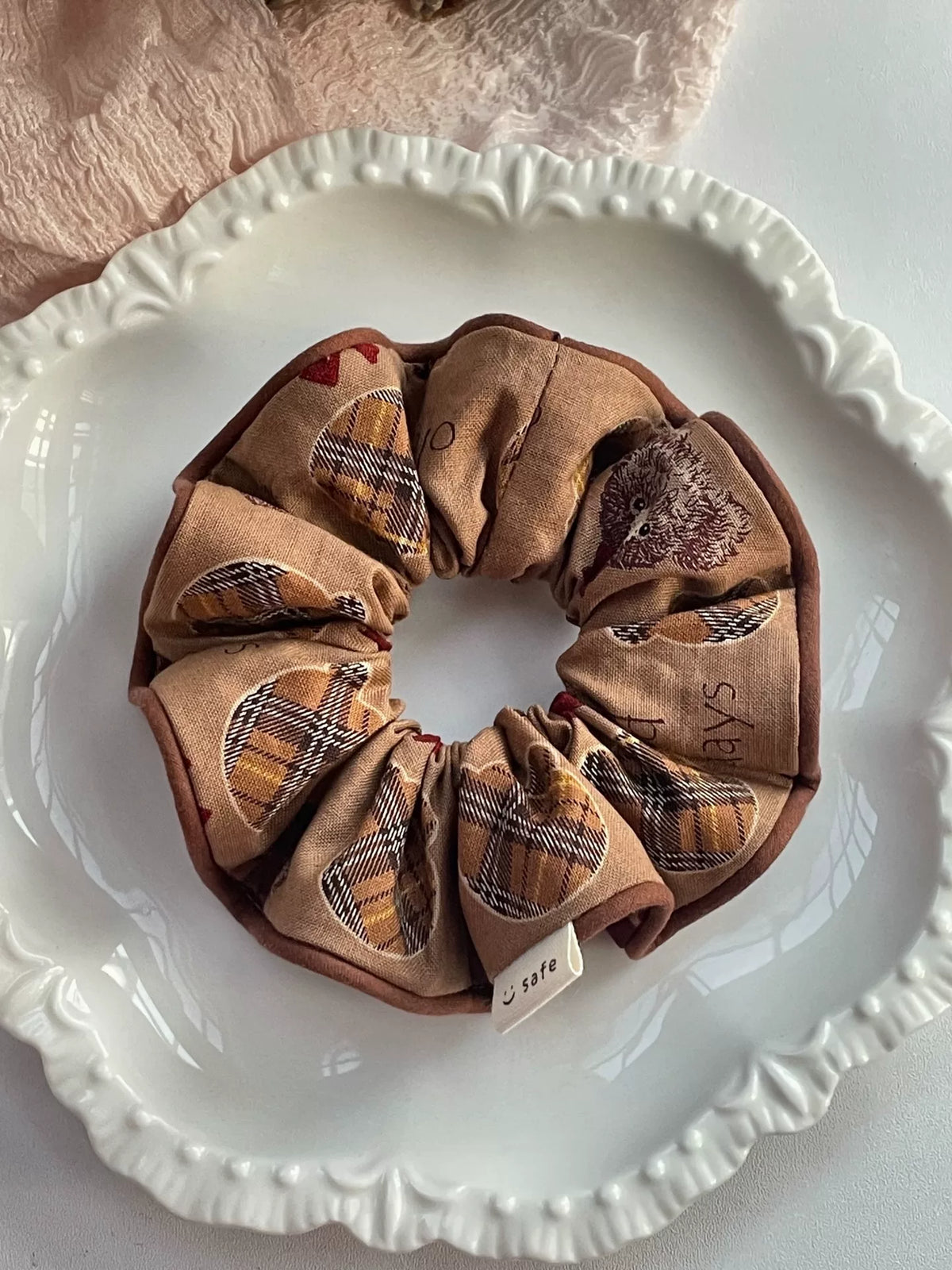 Handmade Woven Cotton Hair Scrunchie Light Tan