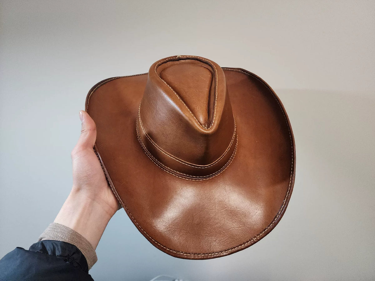 Handmade Leather Cowboy Hat Sheepskin Lining