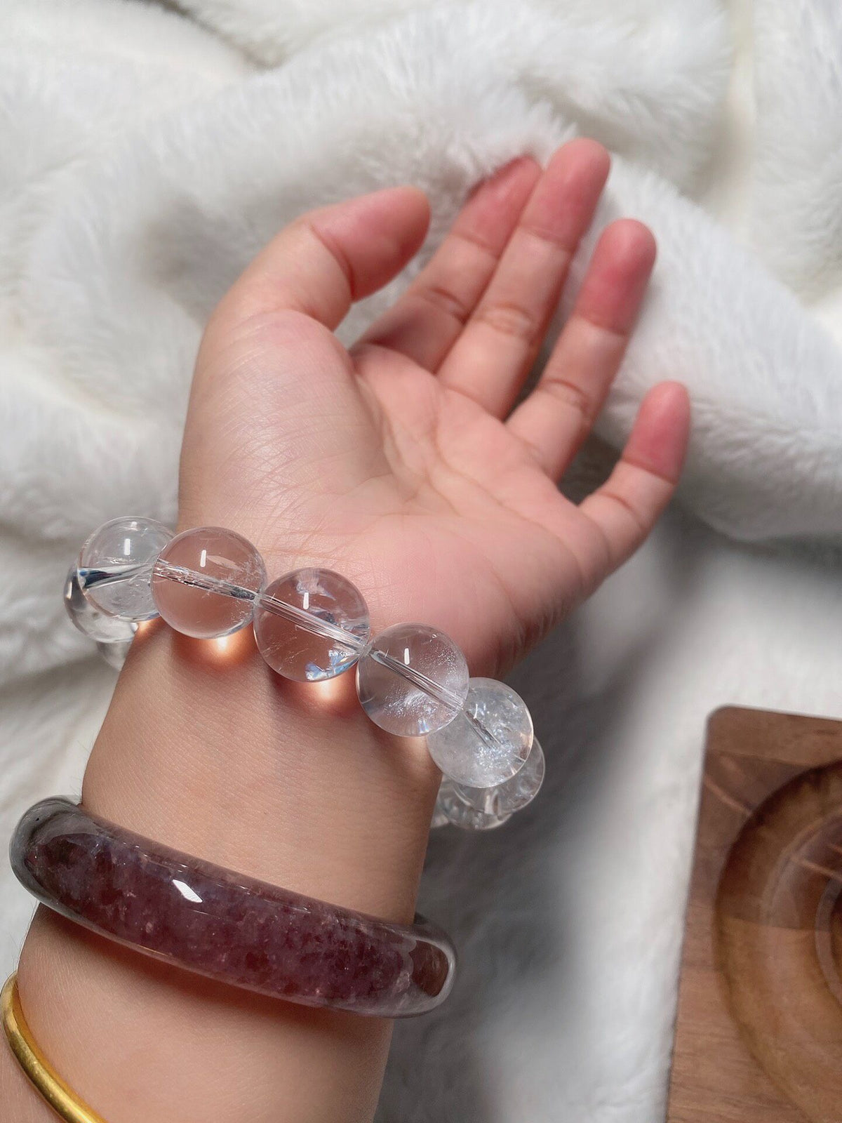 Clear Crystal Bracelet with Red Focal Bead