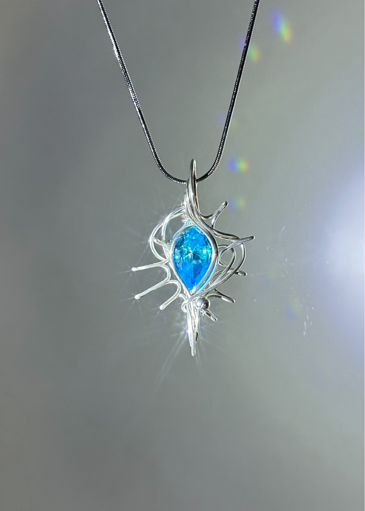Marquise Blue Gemstone Wire Pendant Necklace
