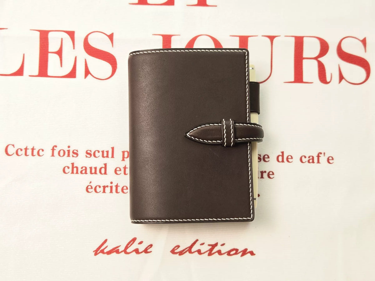 Libreta de anillas de cuero A7 marrón