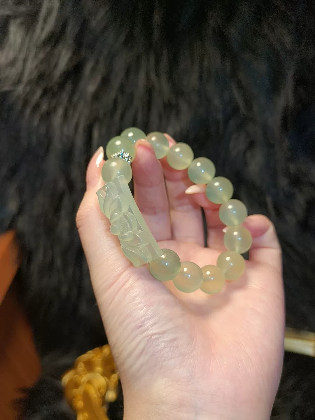 Natural Xiuyan Jade Blue Green Ice Lotus Bracelet