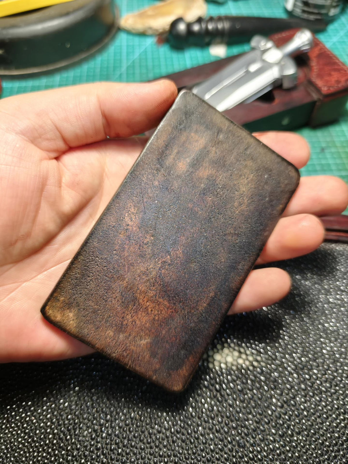 Handcrafted Leather Tray Dark Green 10cm