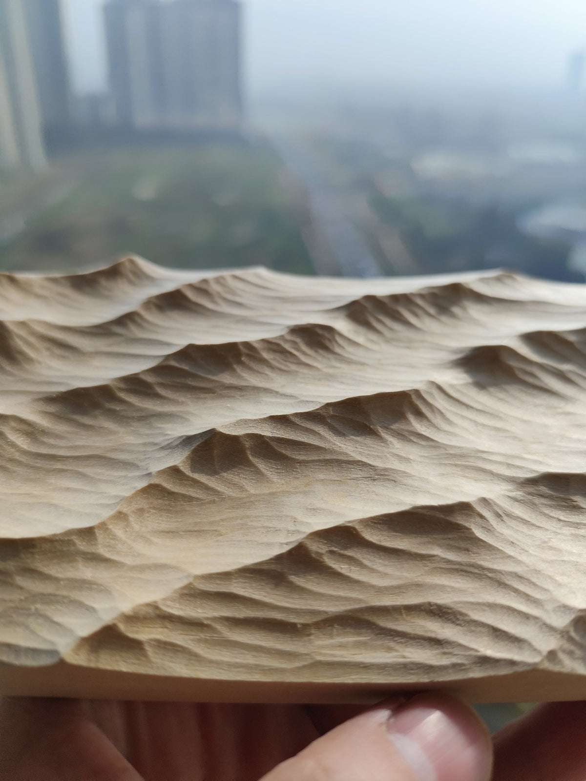 Handcrafted Linden Wood Wave Carving 20x10cm