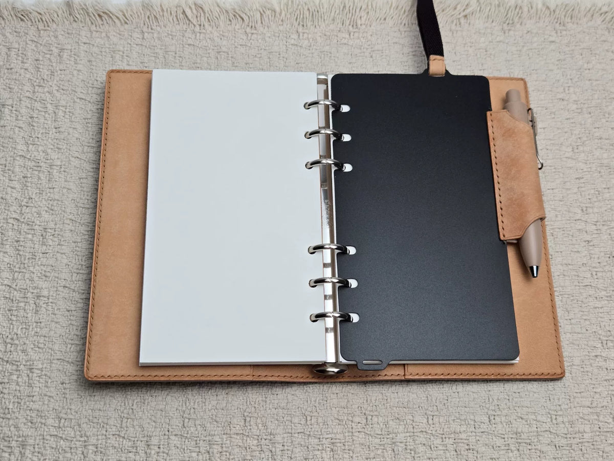 Handgemaakte leren vouw journalhoes met 20 ringen map