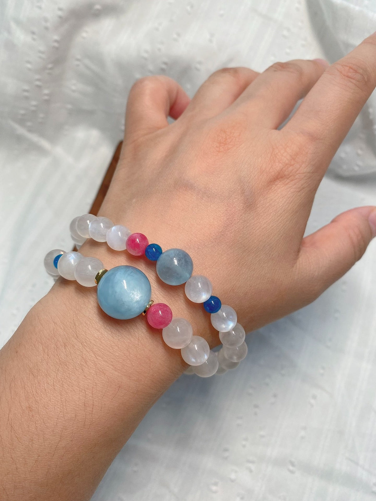 Blue Moonstone Double Strand Bracelet 8-9mm