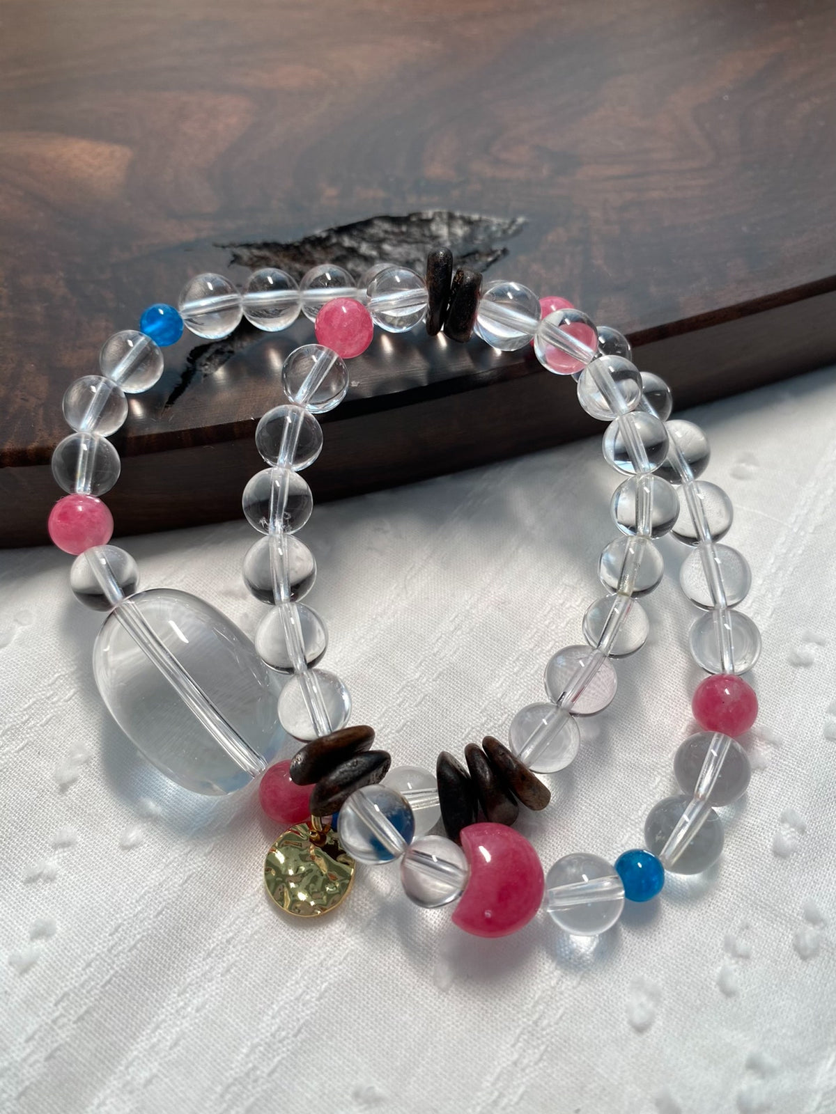 Clear Quartz Double Loop Beaded Bracelet