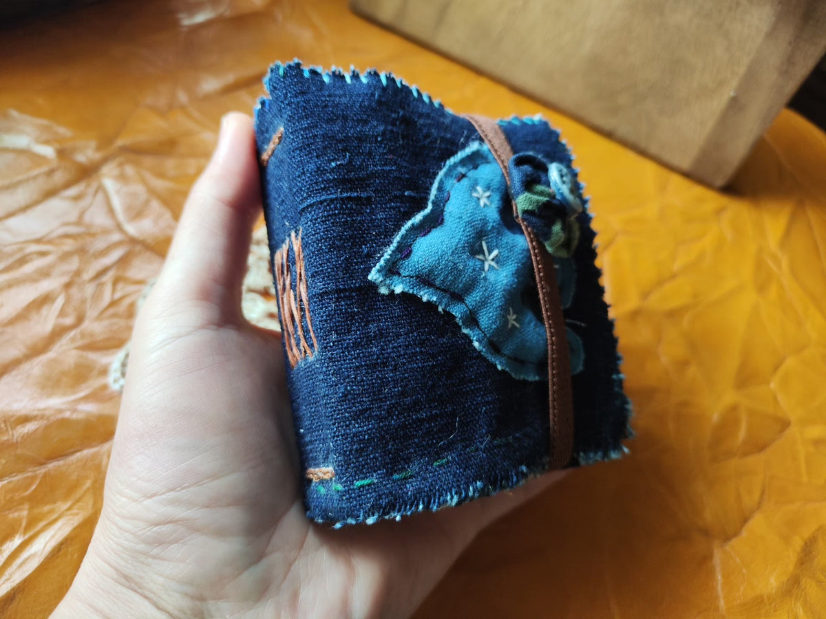 Handwoven Cloth Notebook with Whale Applique