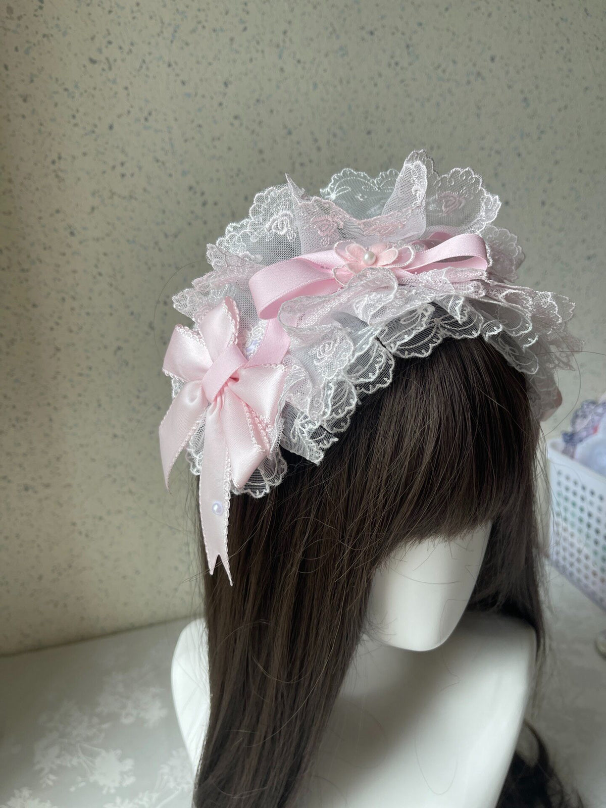 Lolita Pink Lace Headband Handmade Hair Accessory