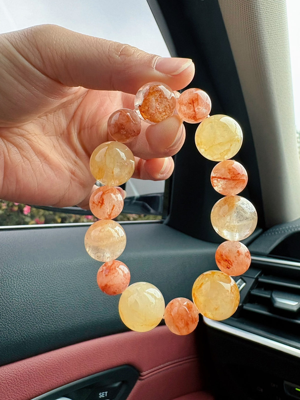 Pulsera de Cristal Natural Miel Amarillo Rojo Naranja