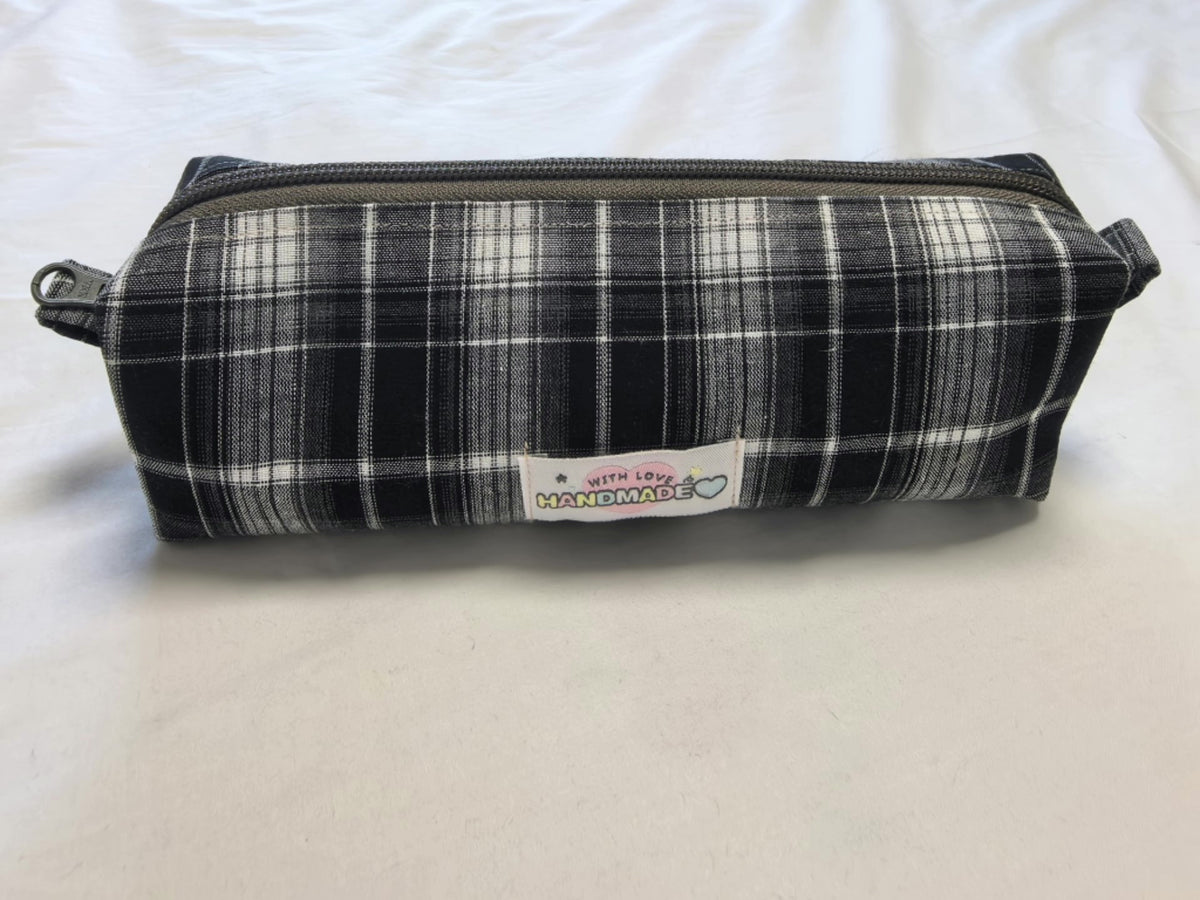 Handmade Plaid Pencil Case Cosmetic Pouch