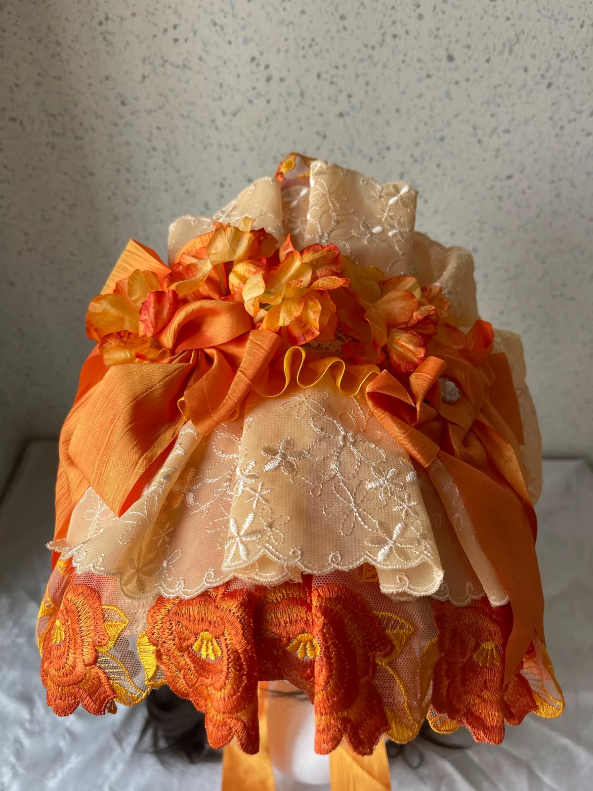 Sweet Lolita Orange Flat Bonnet with Pearl Fringe