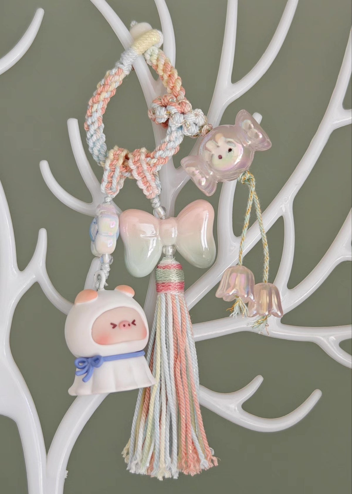 Tibetan Macrame Tassel Pendant Pastel Bag Charm