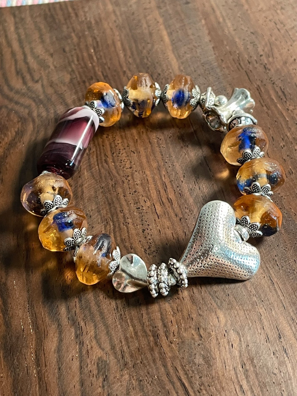 Amber Glass Beaded Charm Bracelet