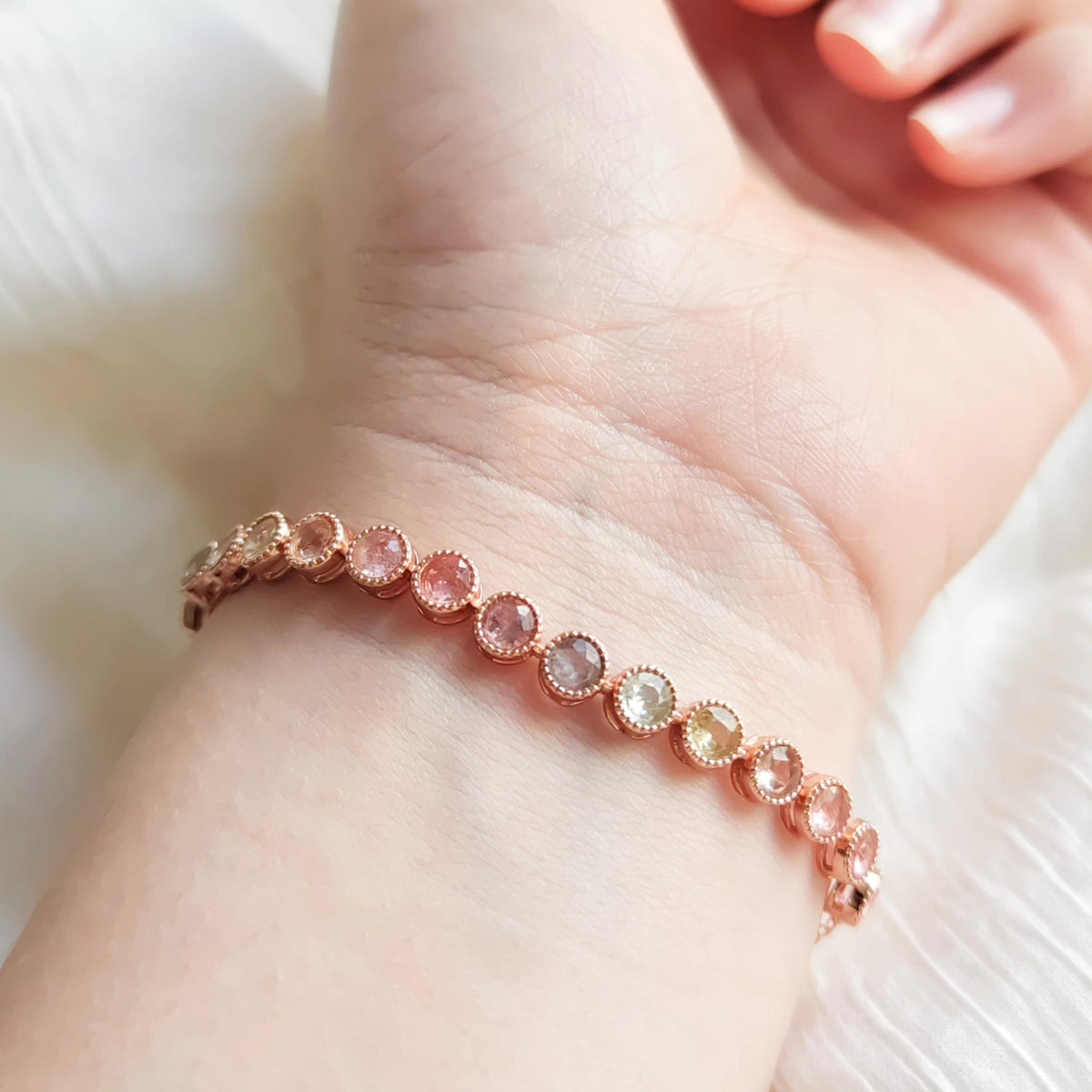 Pastel Tourmaline Bezel Bracelet Rose Gold