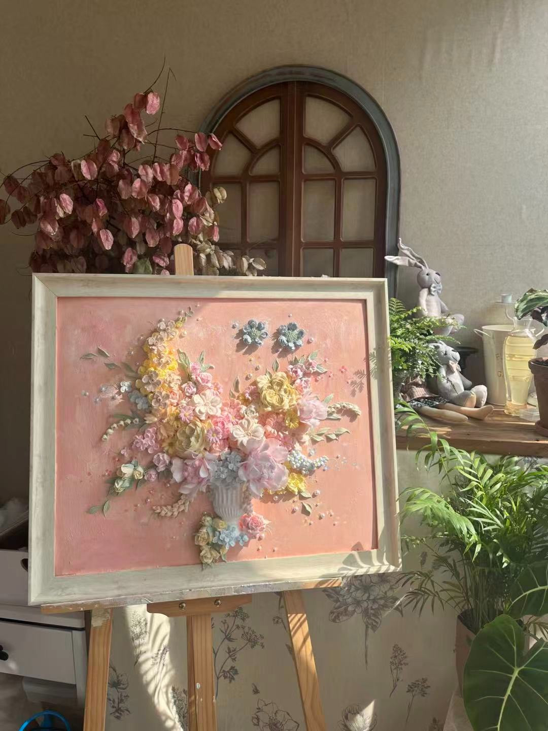 Clay Piping Painting Framed Floral Art