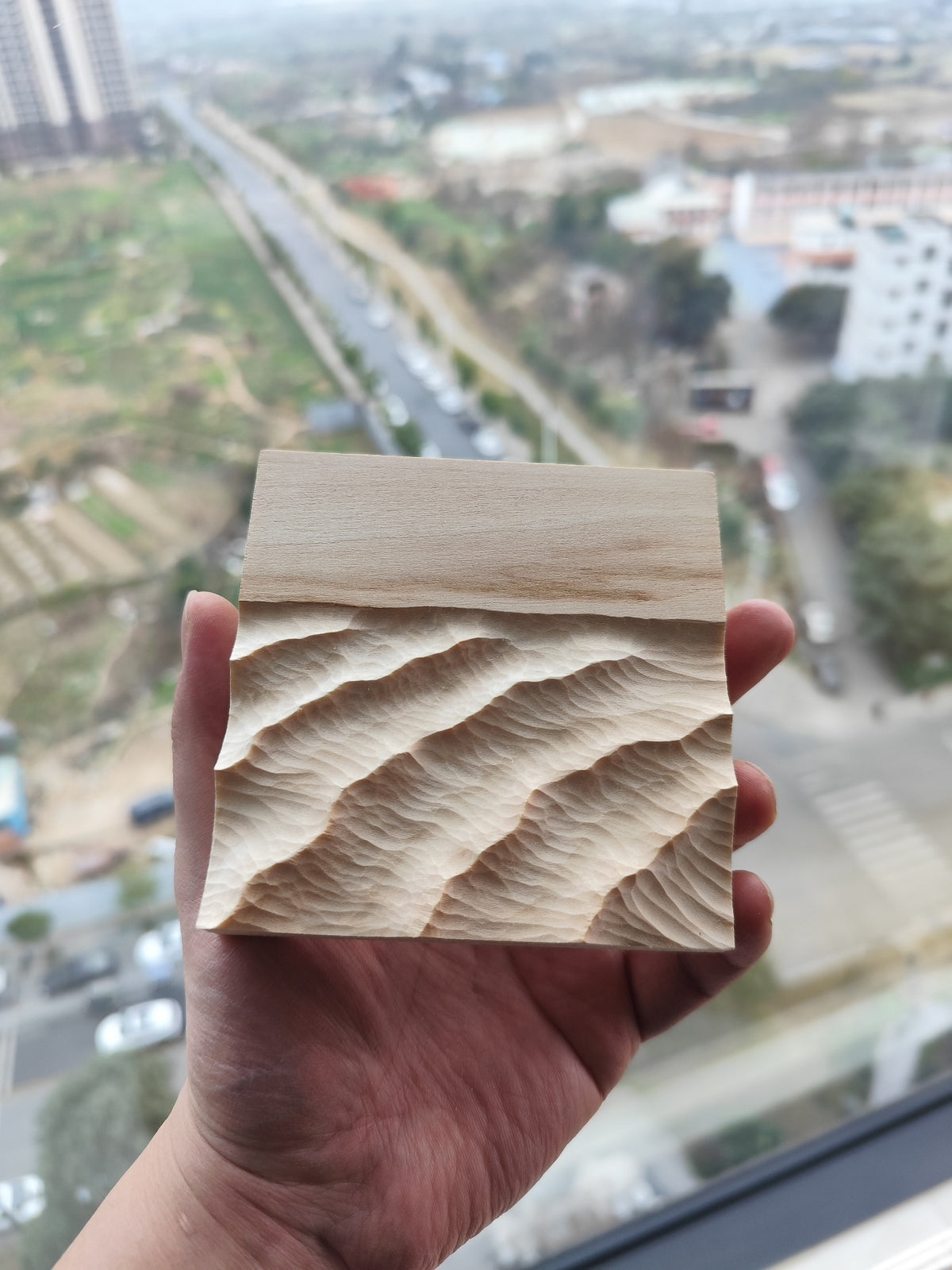 Handcarved Linden Wood Wave Relief Sculpture