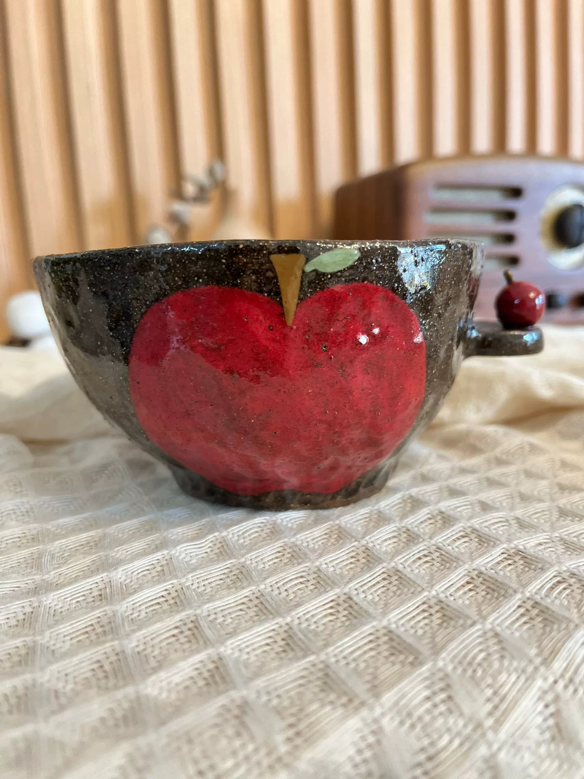 Handmade Black Pottery Apple Bowl 380 ml