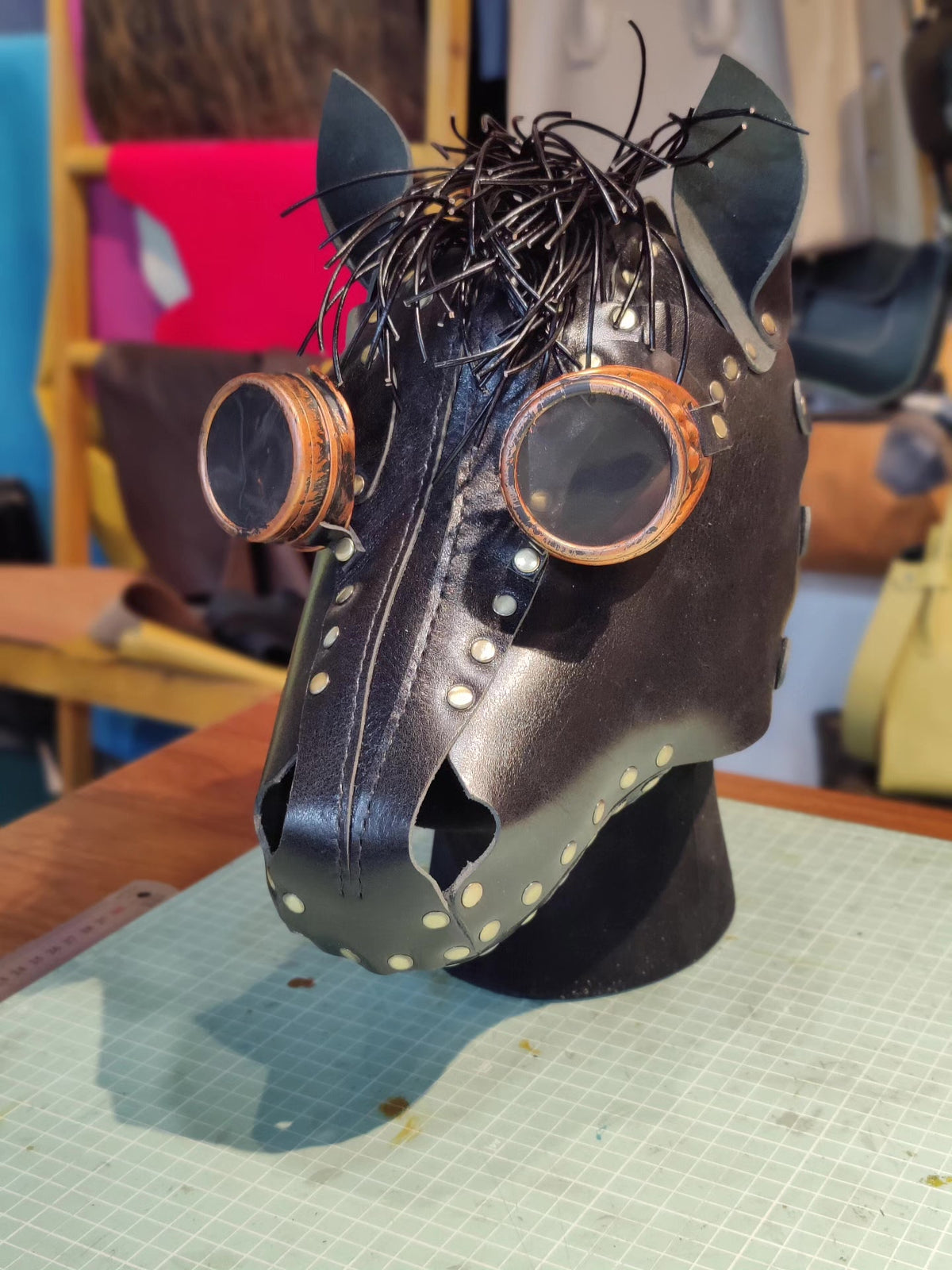 Custom Black Horse Steampunk Leather Mask