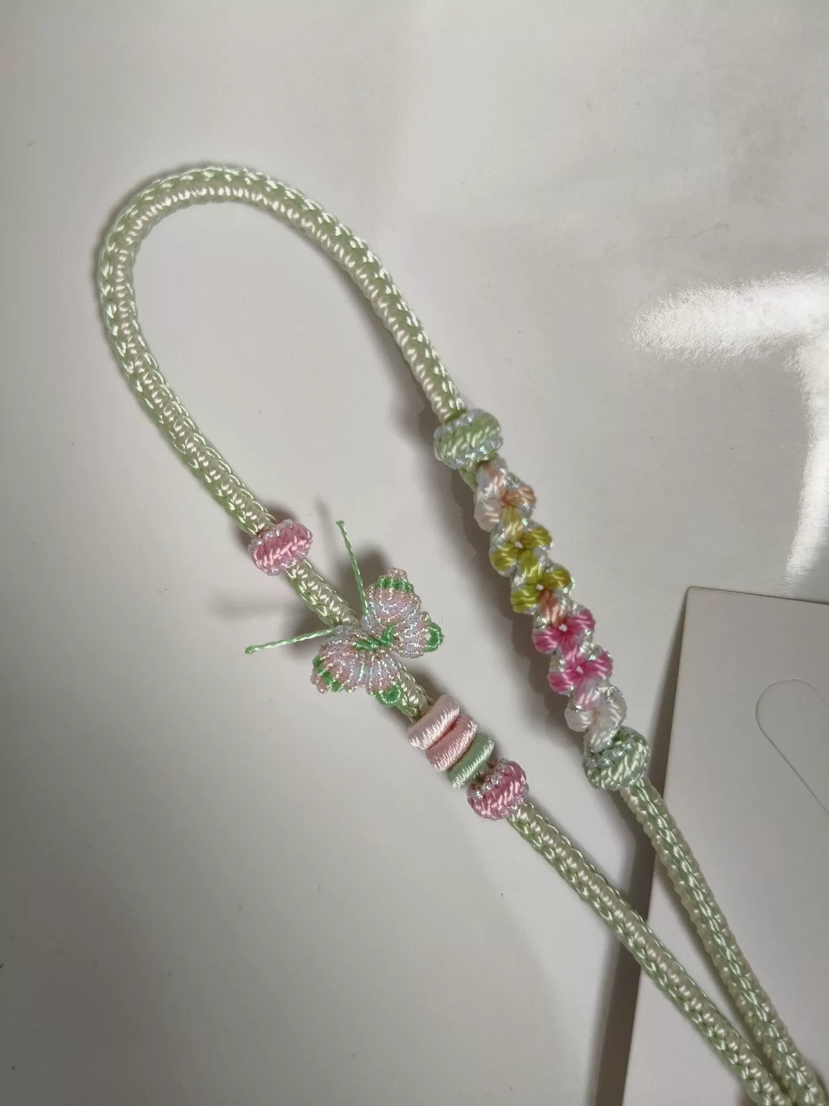 Handgeflochtenes Handy-Handgelenkband Pink Grün Gradient