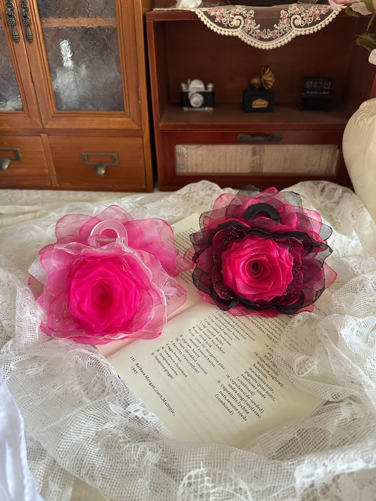 Handmade Fabric Rose Claw Clip