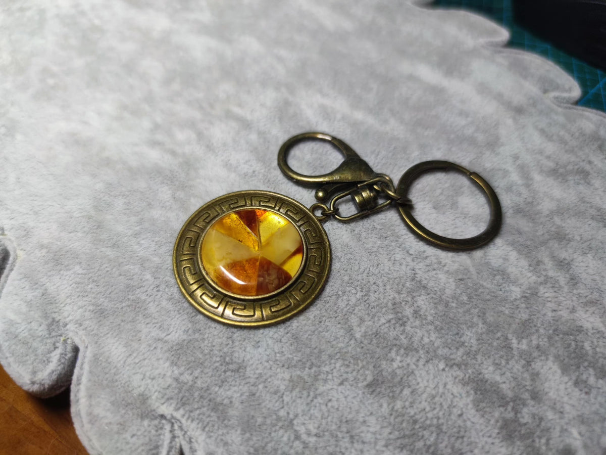 Amber Beeswax Mosaic Keychain Pendant