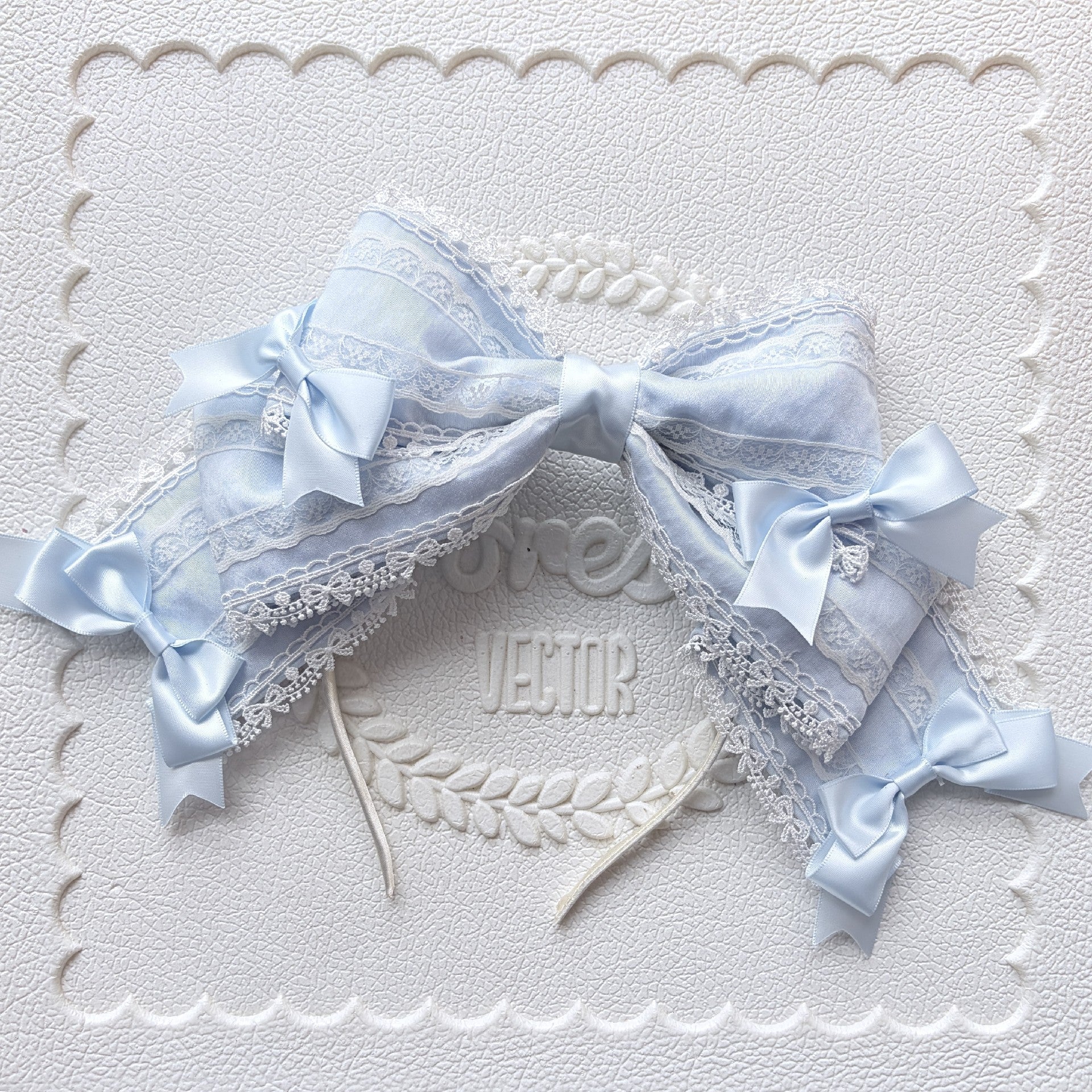 Pastel Blue Lolita Rabbit Ear Headband with Large Center Bow