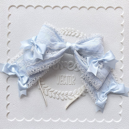 Pastel Blue Lolita Rabbit Ear Headband with Large Center Bow